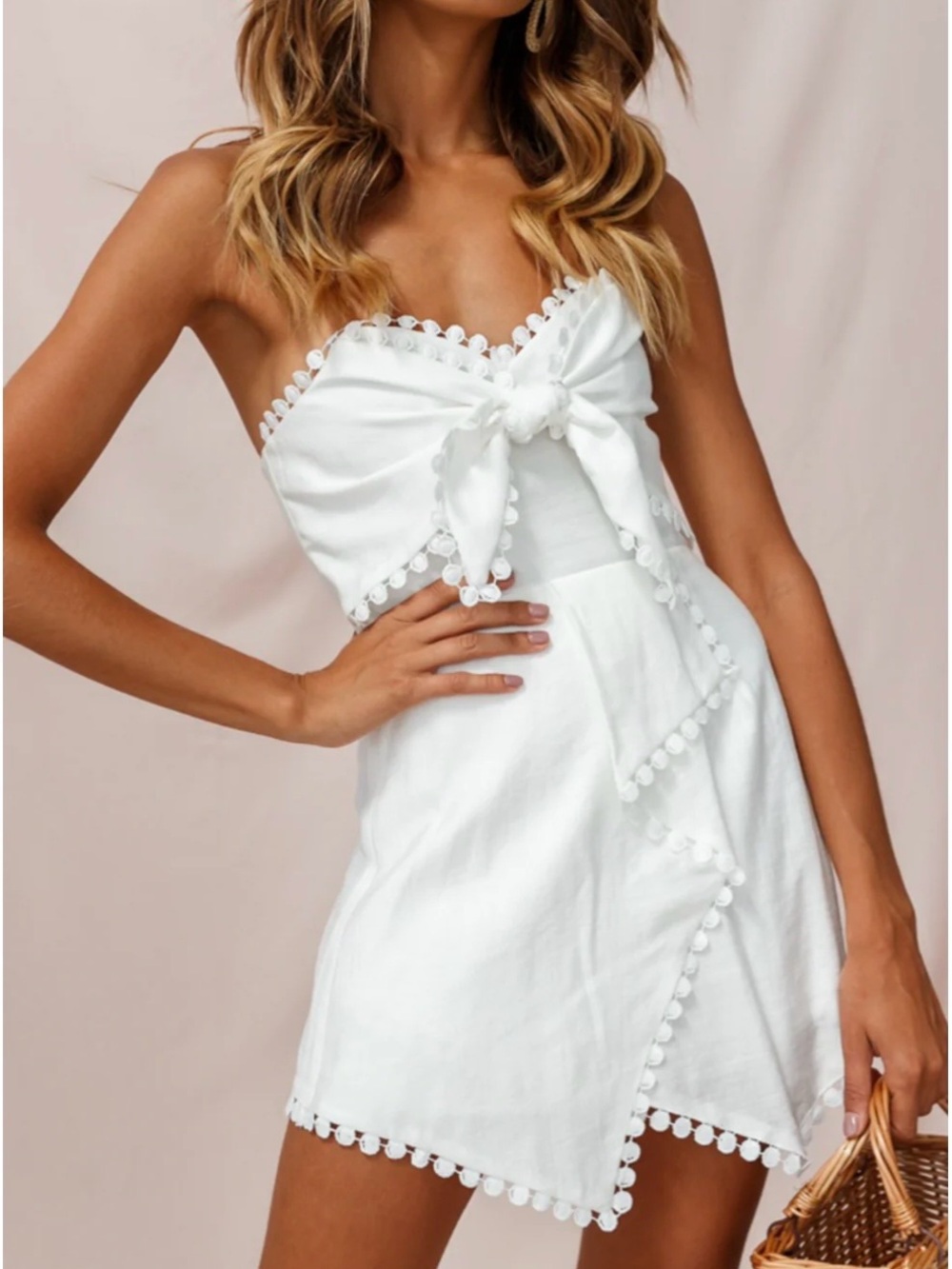 Miki Tie-Knot Bust Skort Romper White